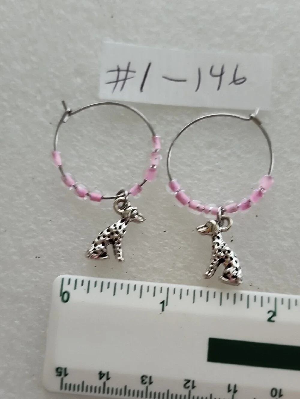 Hand Crafted Pink Beaded Hoop Earrings with Silver Dog Charms